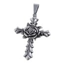 Edelstahlanhänger Kreuz mit rose