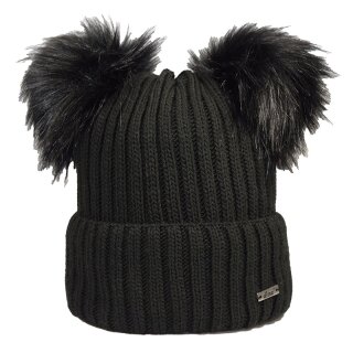 Damenmütze mit 2 Pompons, Felloptik