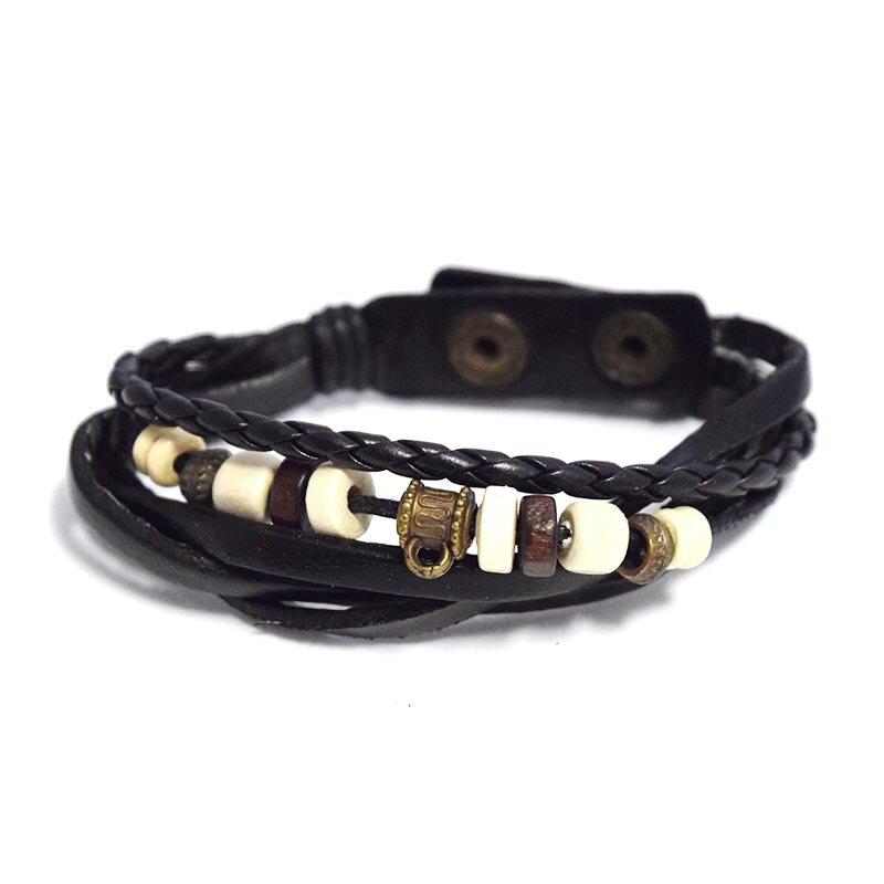 Lederarmband Mit Perlen / Verschluss Aus Edelstahl