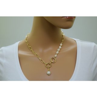 1-reihiges Collier mit natur Perlen